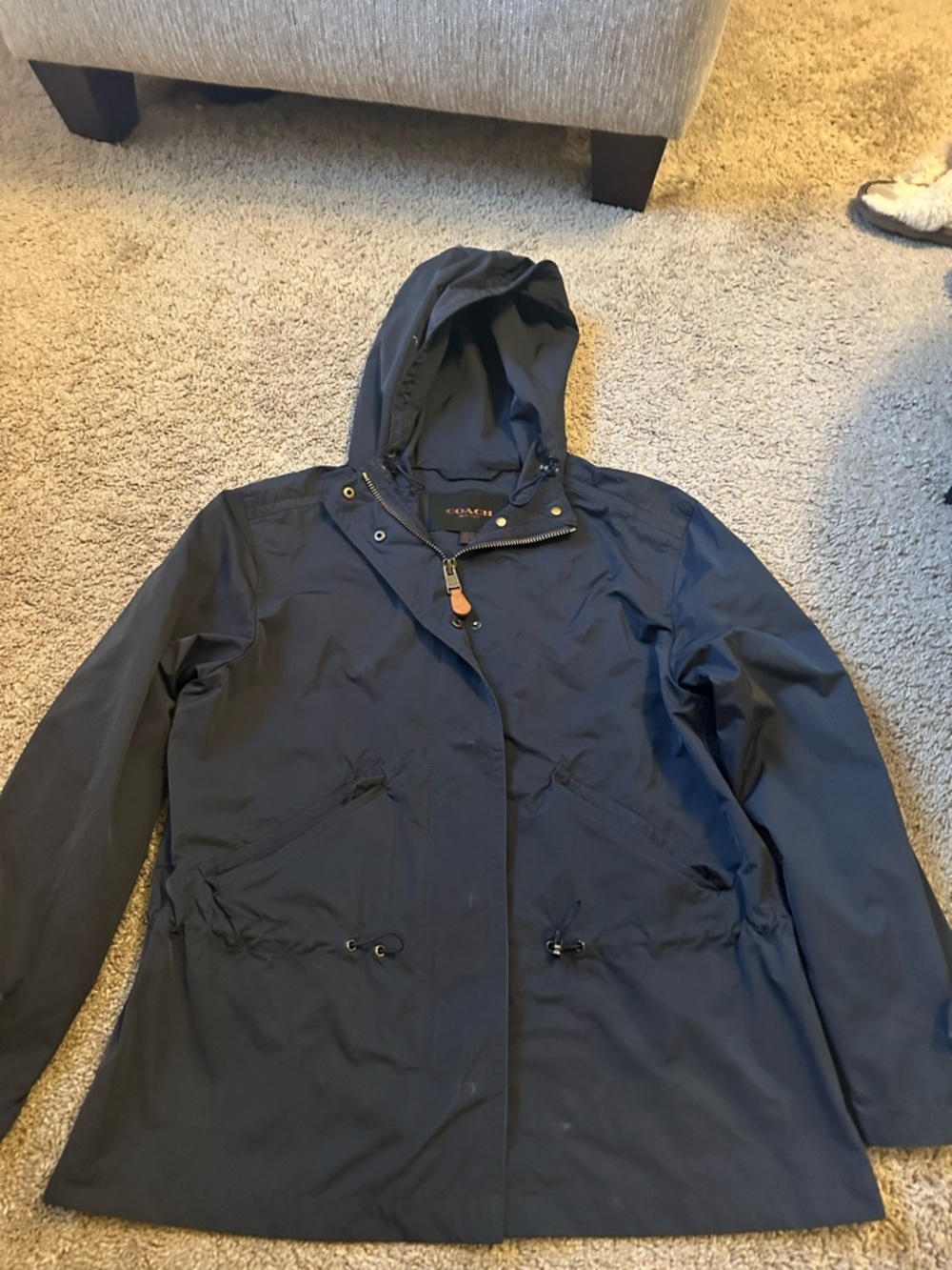 Coach Black Hooded Zip Jacket with Leather Pull